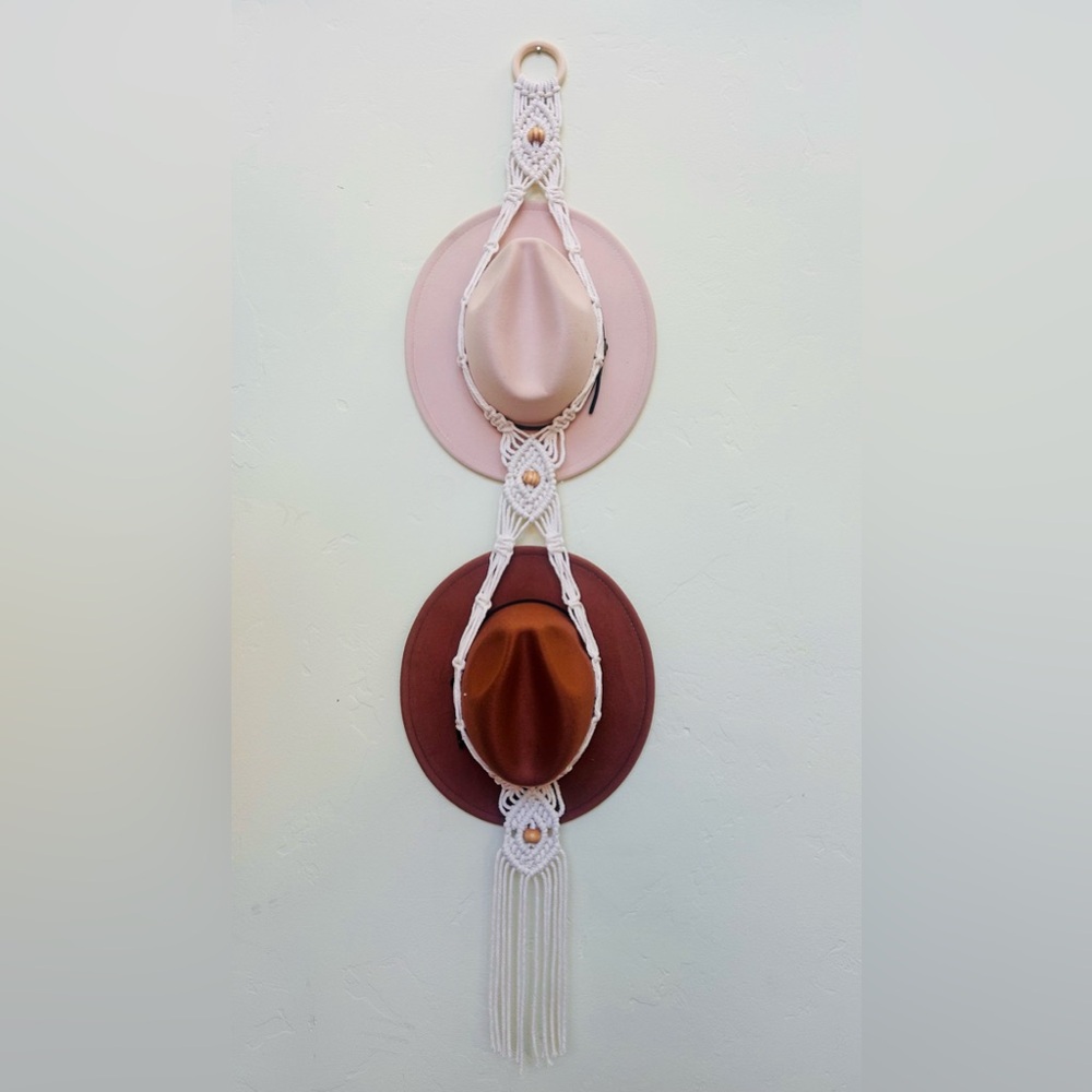 Boho Macrame Double Hat Hanger with beads, handmade with love, macrame